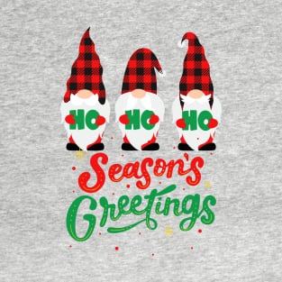 Charming 'Season's Greetings' Holiday Shirt with Festive Gnomes T-Shirt